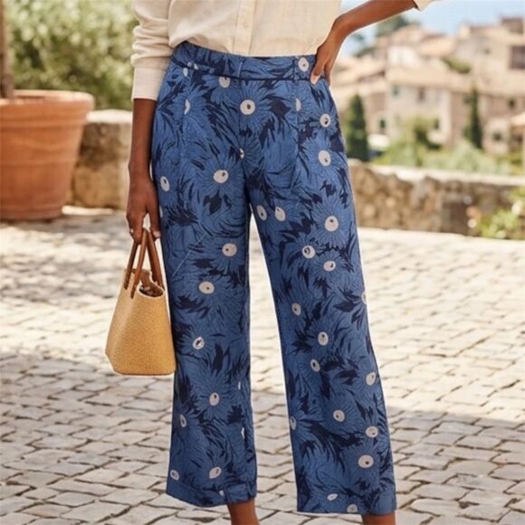 Anthropologie Pants - Anthropologie Elevenses Pants Womens 12 Lunar Mum Floral Crop Blue Career New